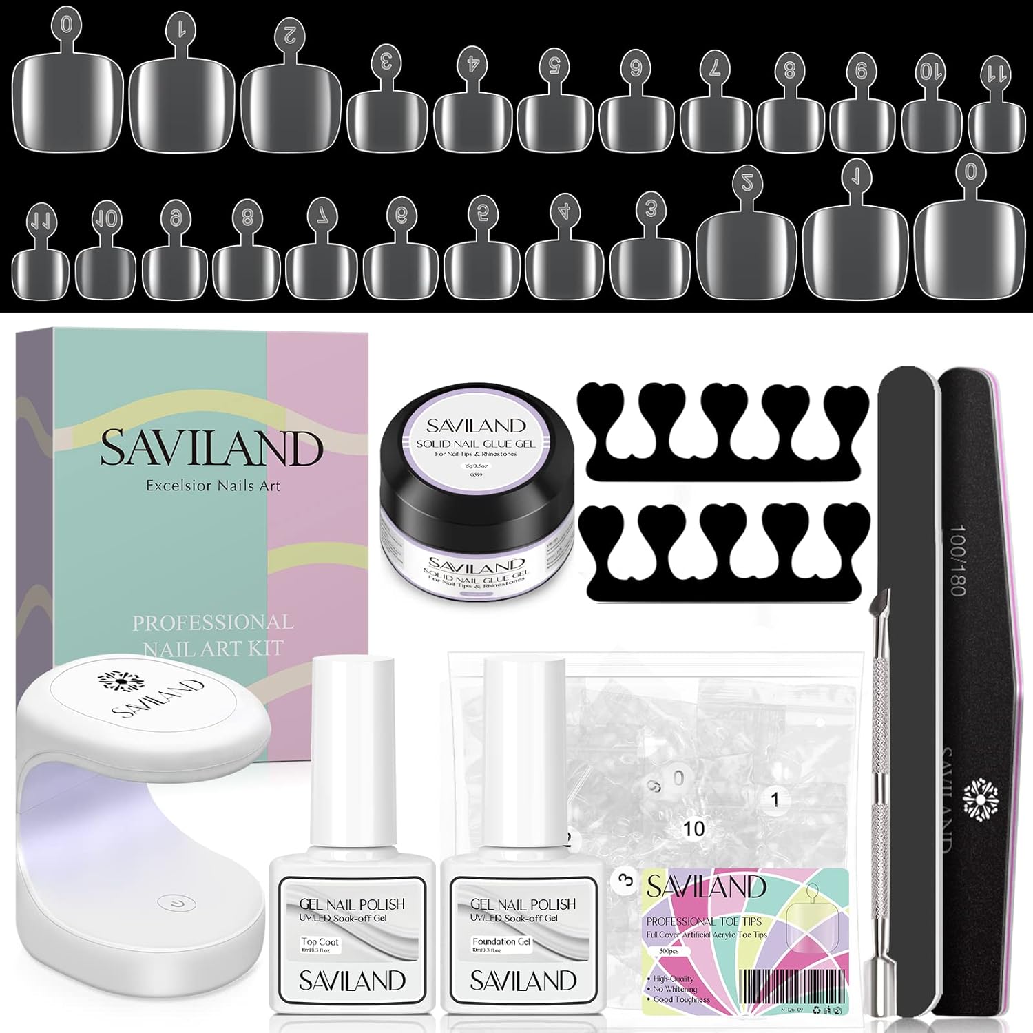 500PCS Clear Toenail Tips and Solid Glue Gel Kit 