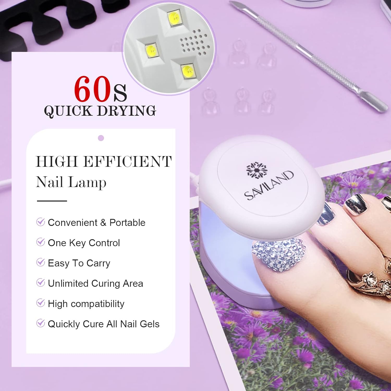 clear toe nail tips kit with mini nail lamp