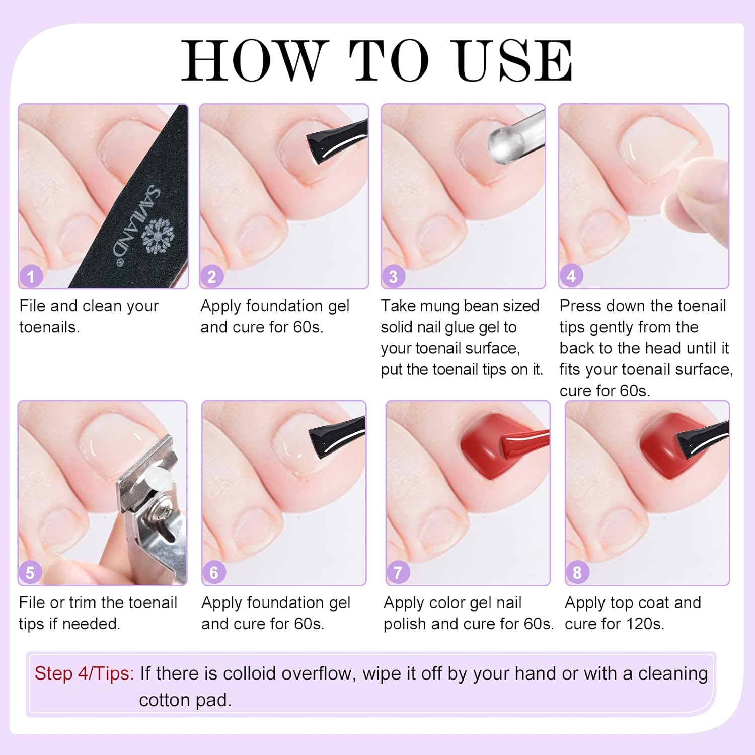 how to use clear toe nail tips kit with solide glue gel