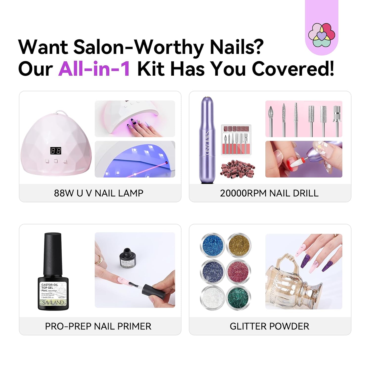 Acrylic Nail Kit with Lamp, Drill &amp; Monomer for Beginners (Ships to US Only)