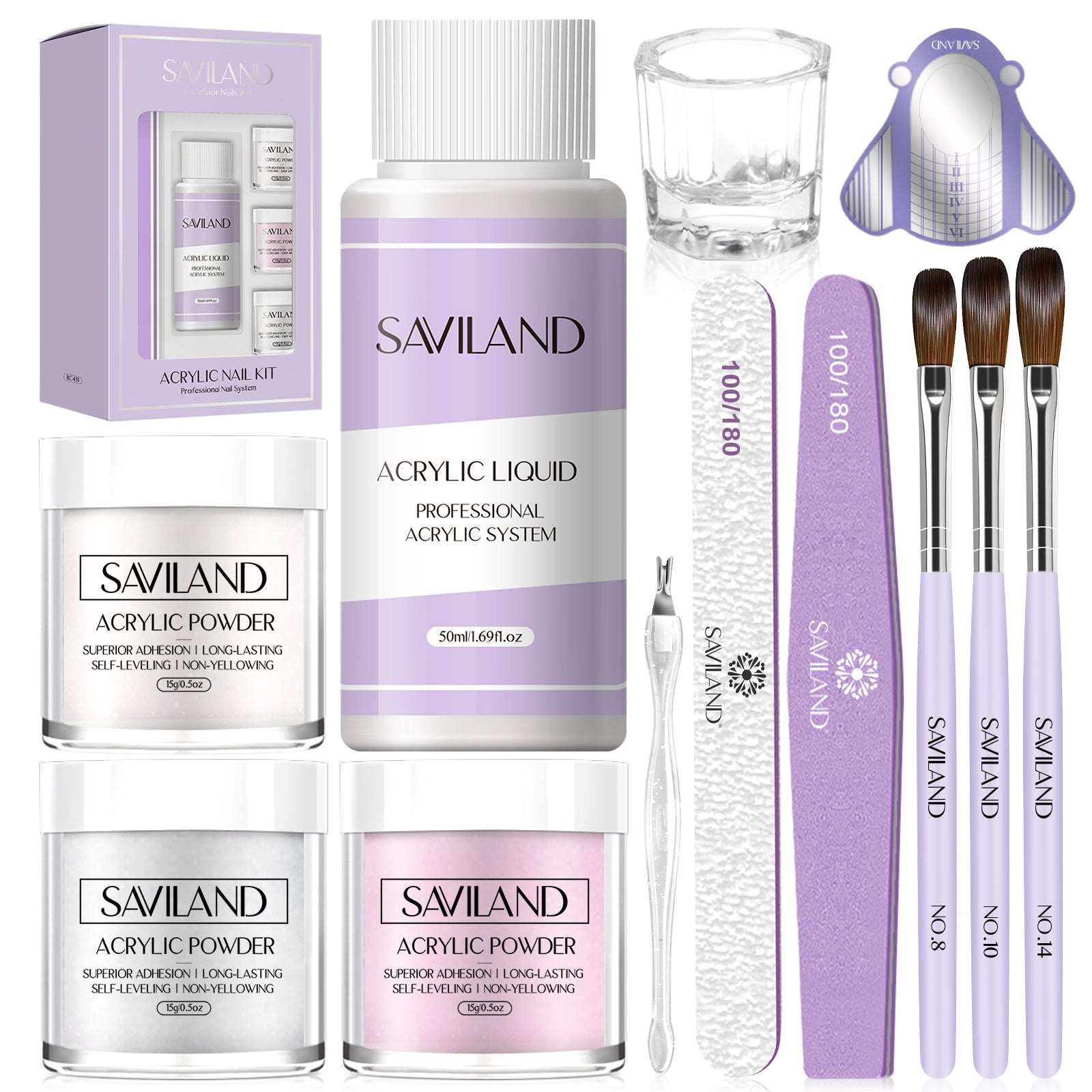 Saviland Acrylic Nail Art Kit for Beginner ?¡ìC 15g Clear/White/Pink