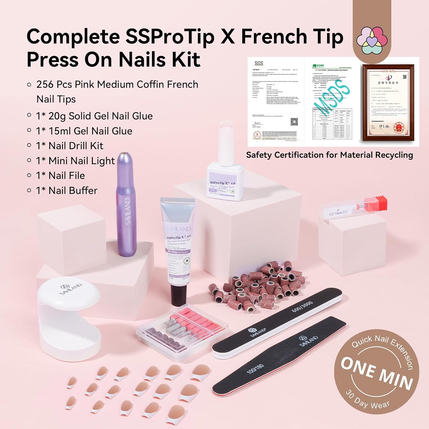 what's in the Brown and White Coffin French Tip Nails Kit