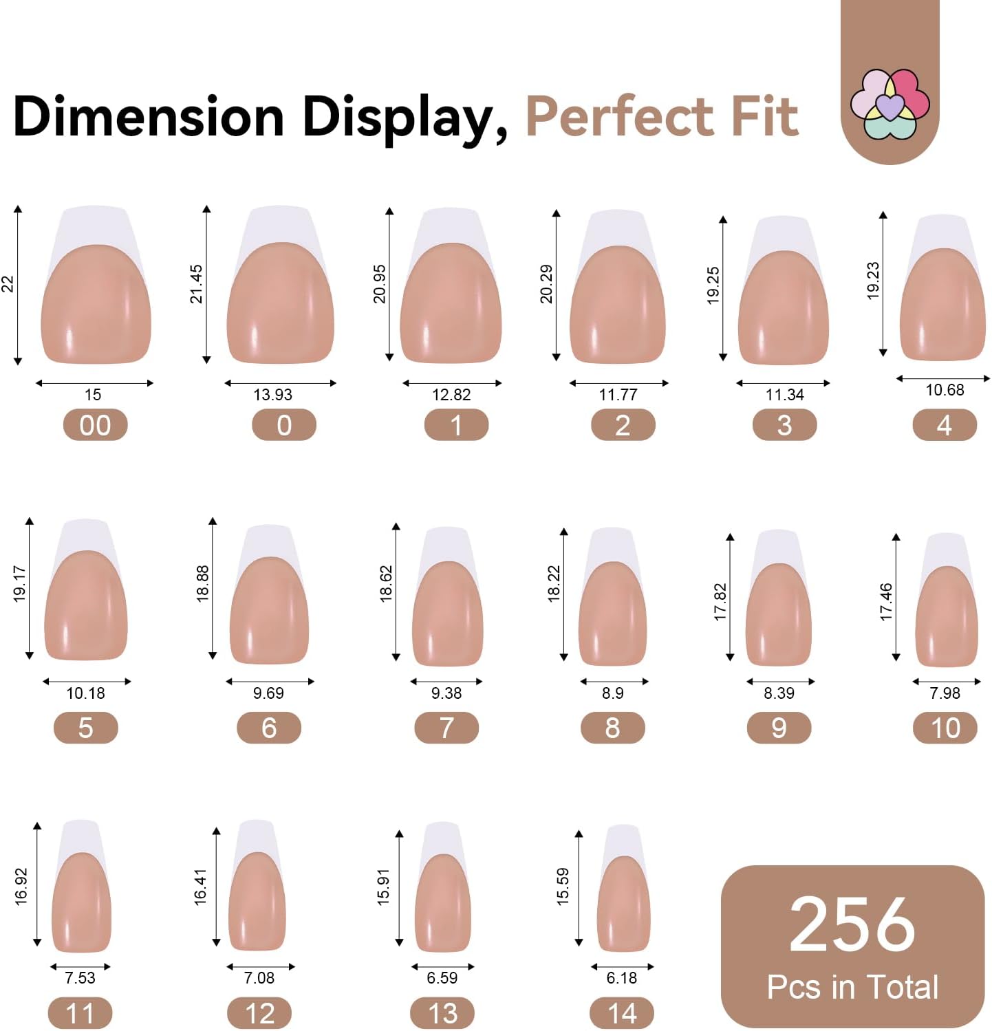 16 sizes of SAVILAND brown coffin french tip