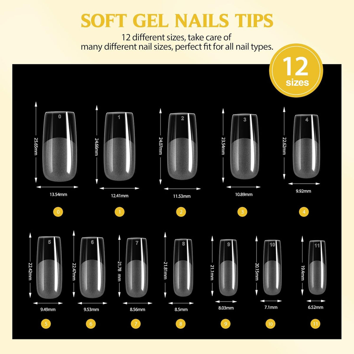 12 sizes gel nail tips of the gel nail kit