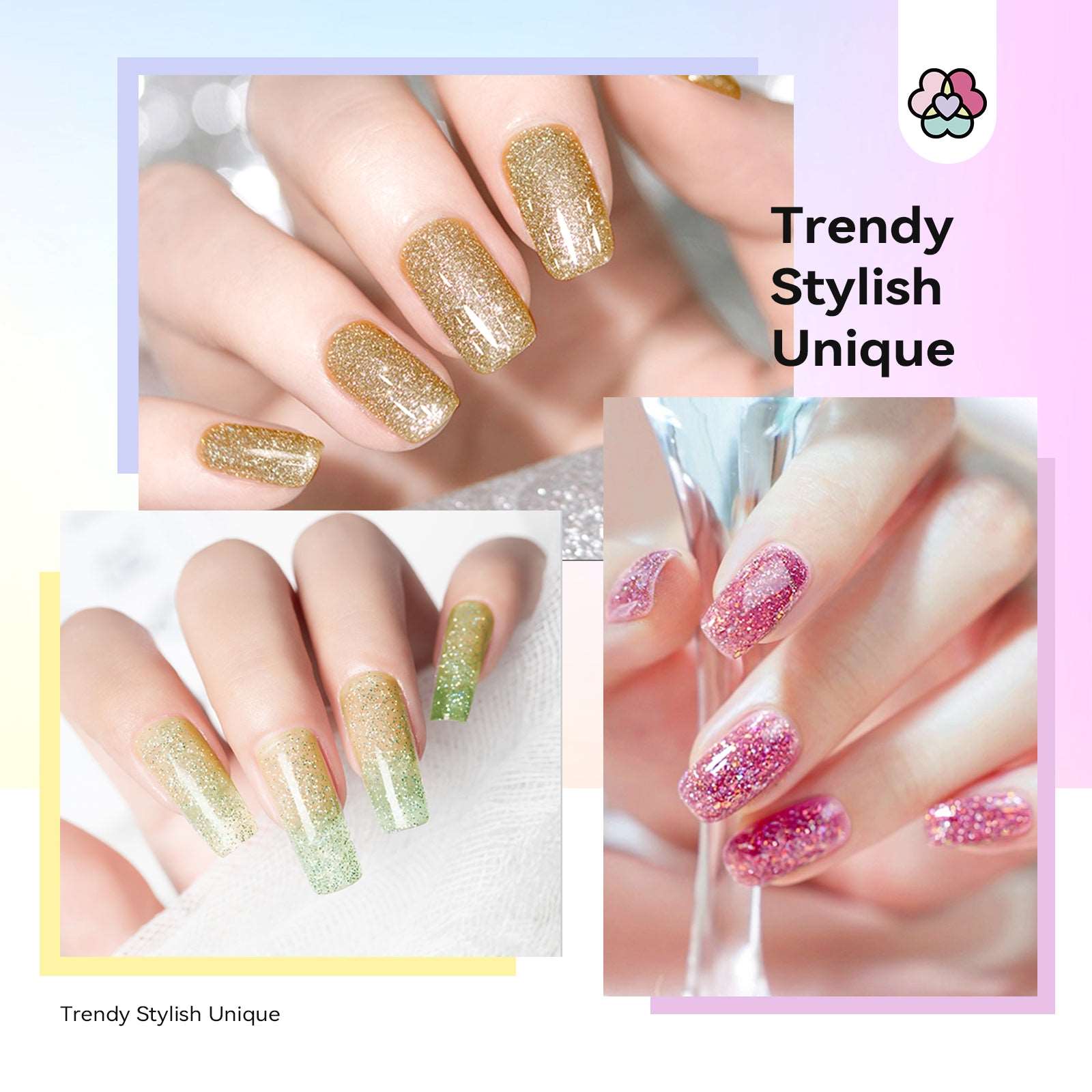 colorful nail set With Base and Top Polish Coat