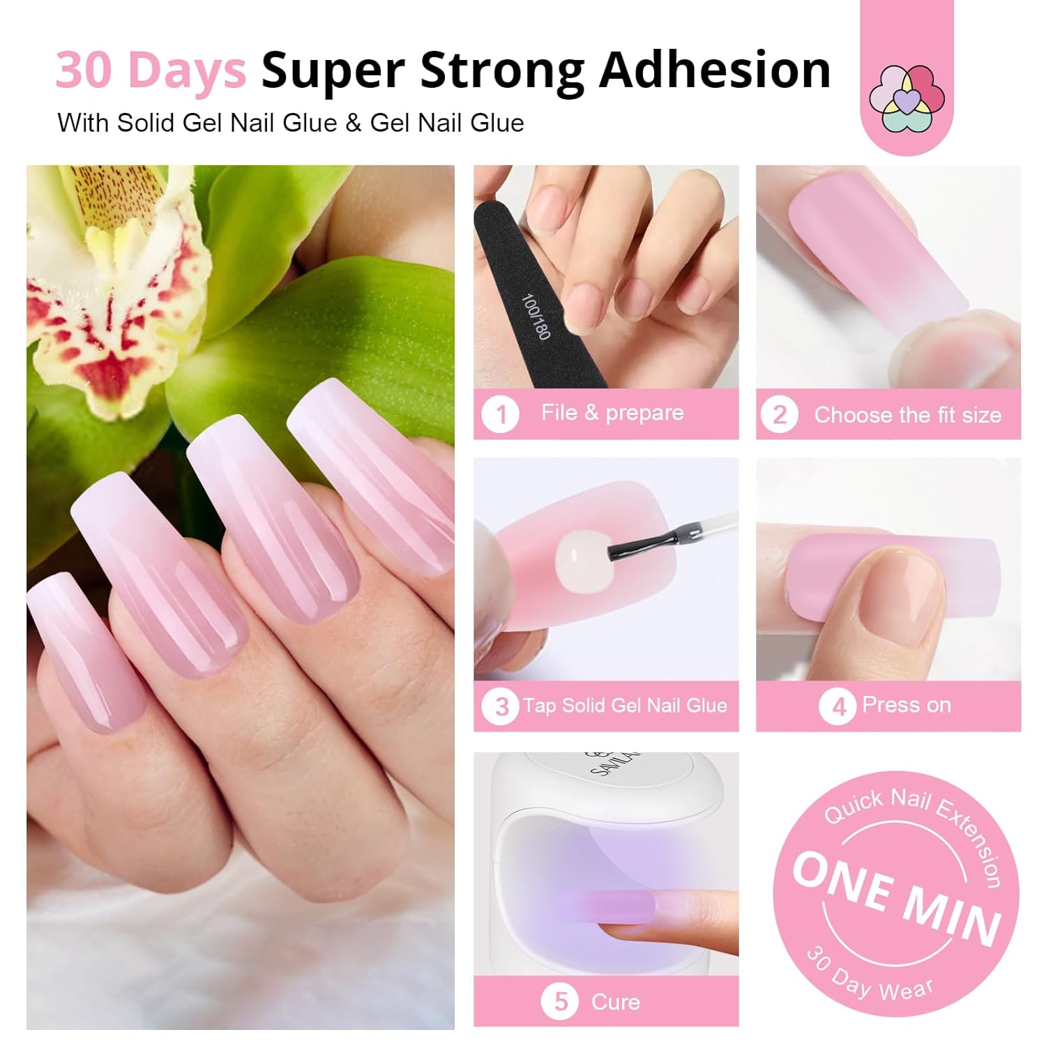 Ombre Press-On Nail Kit with Drill &amp; UV Lamp