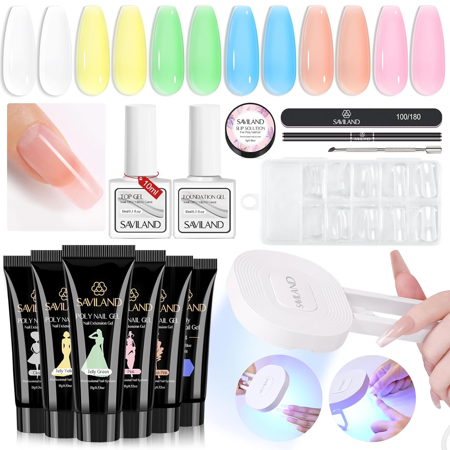 pink series poly gel nail kit with uv light