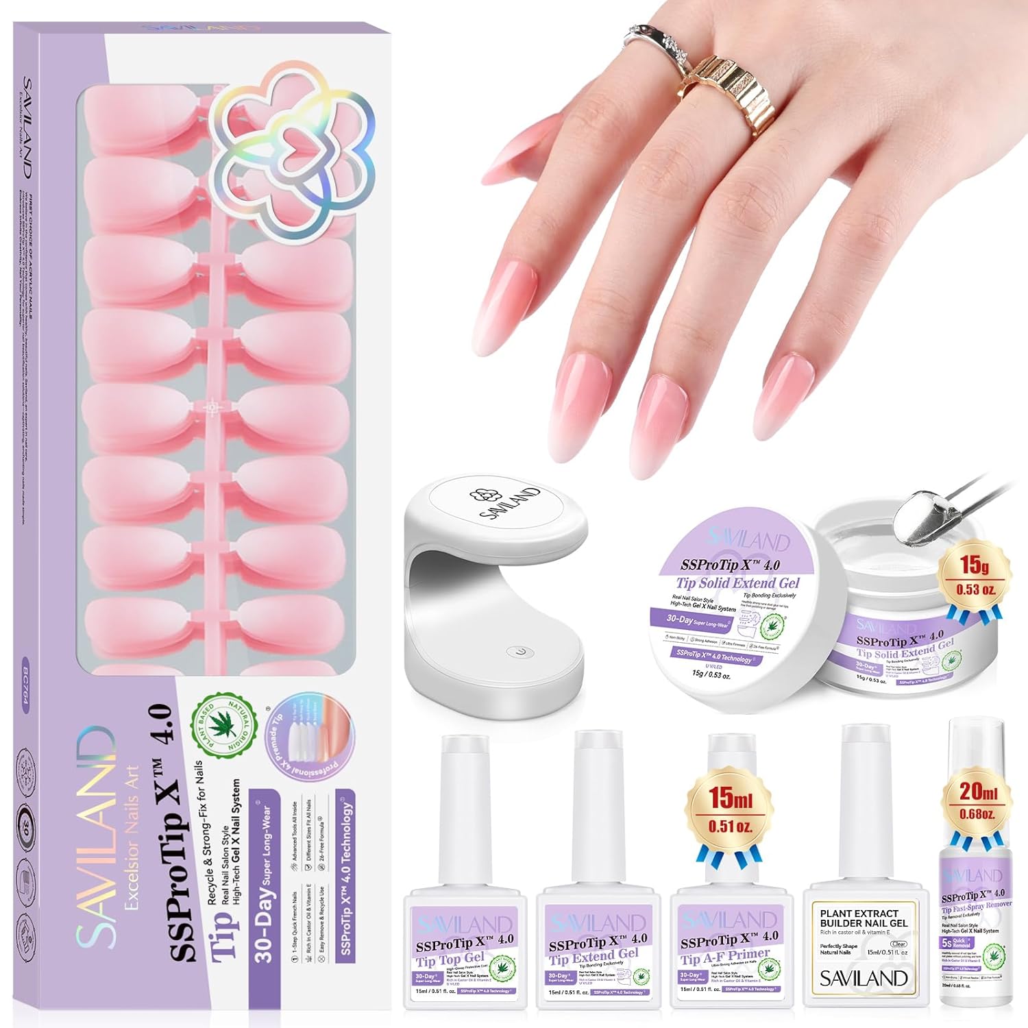 SSProTip X? Medium Almond Ombre French Tip Press On Nails Kit