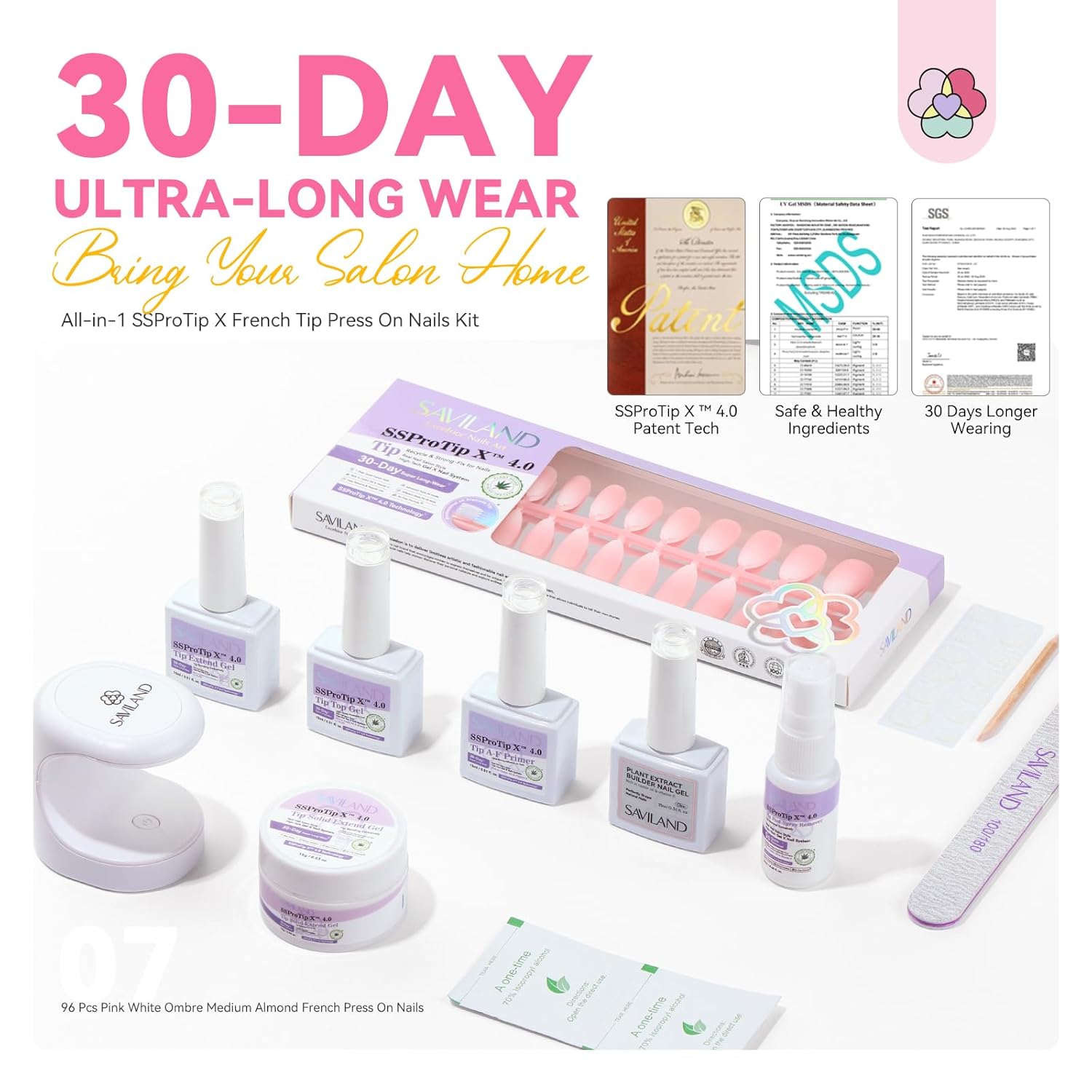 Saviland Medium Almond Ombre French Tip Press On Nails Kit