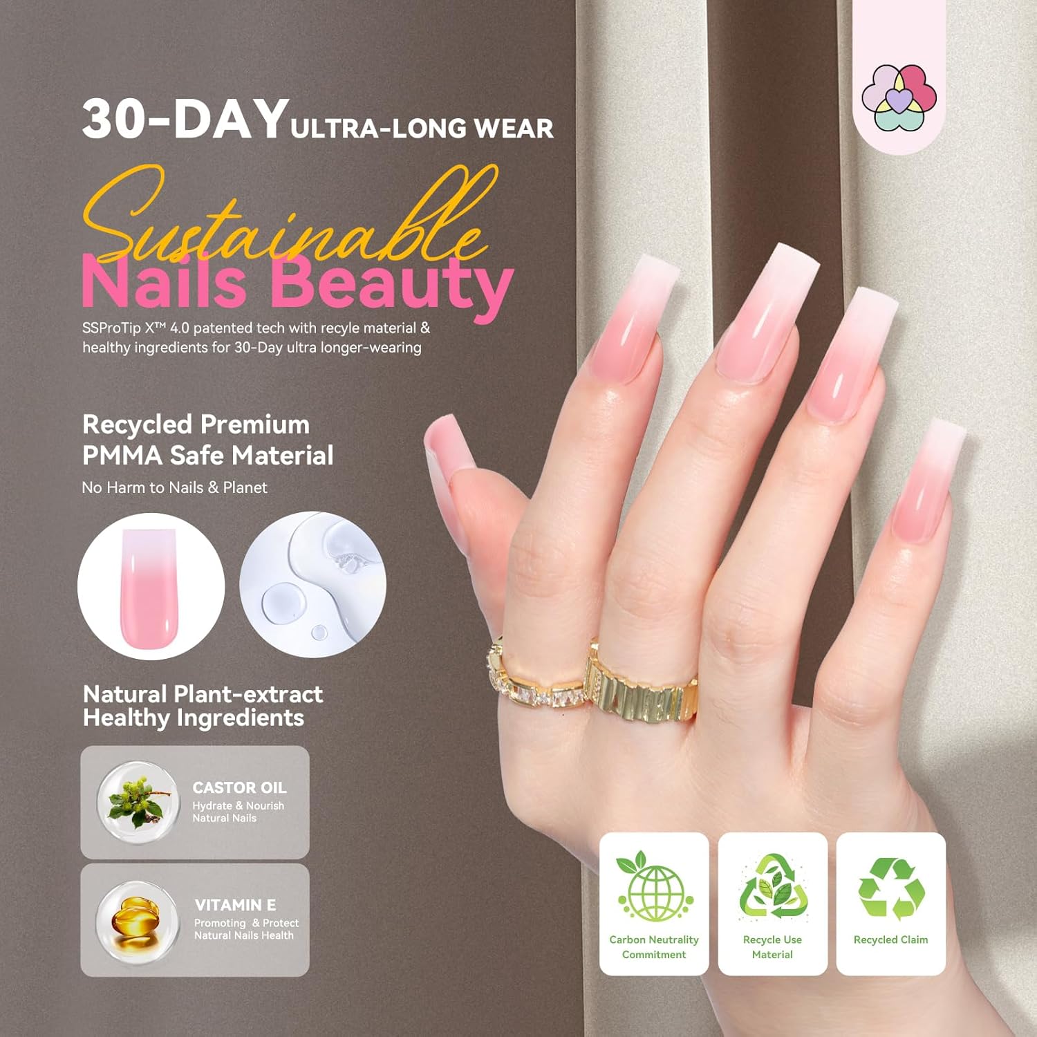 Long Square Ombre Press-On Nail Kit with Builder Gel