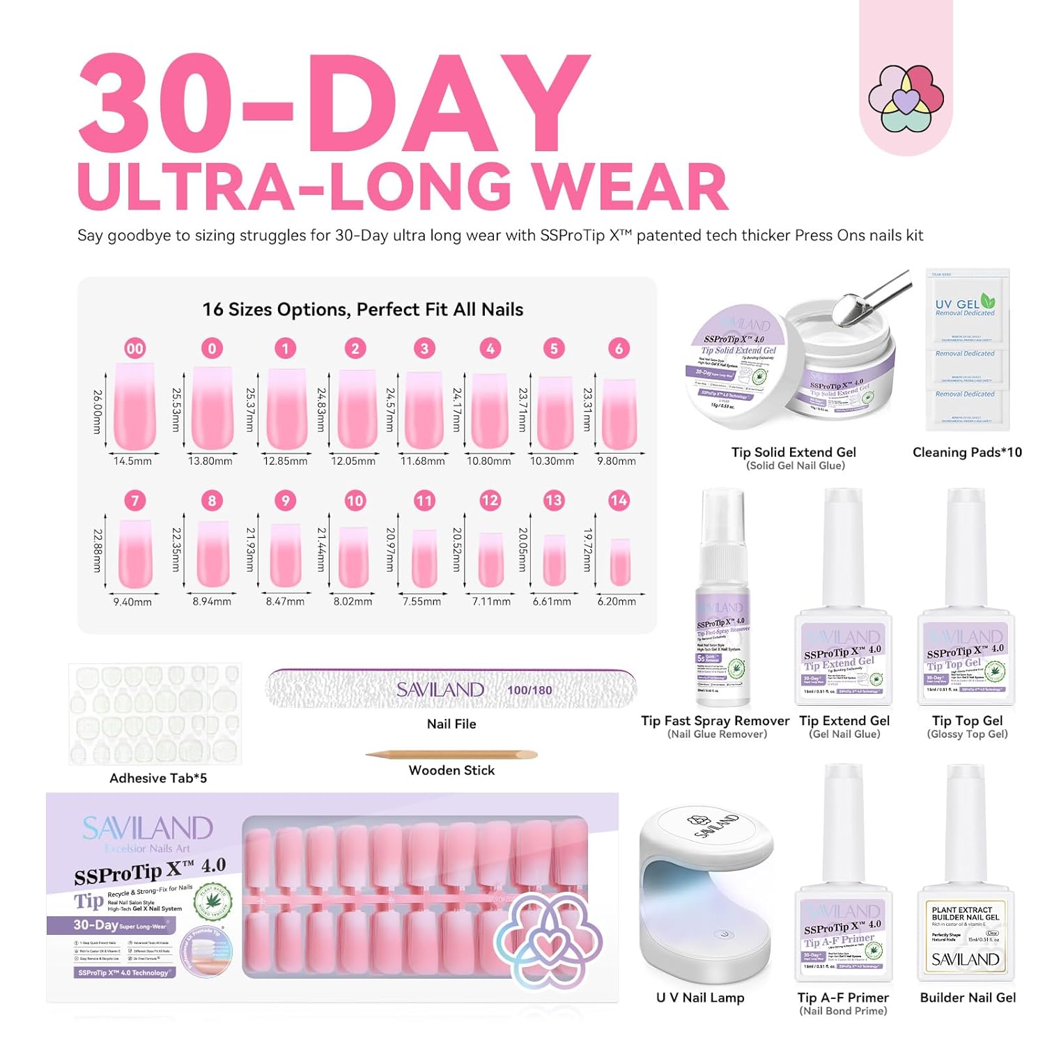 Long Square Ombre Press-On Nail Kit with Builder Gel