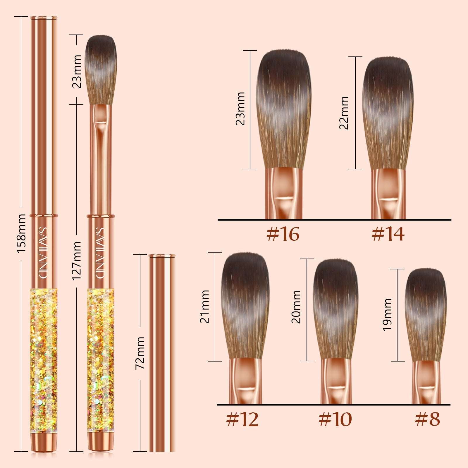 Size 10 Gold Kolinsky Acrylic Nail Brush