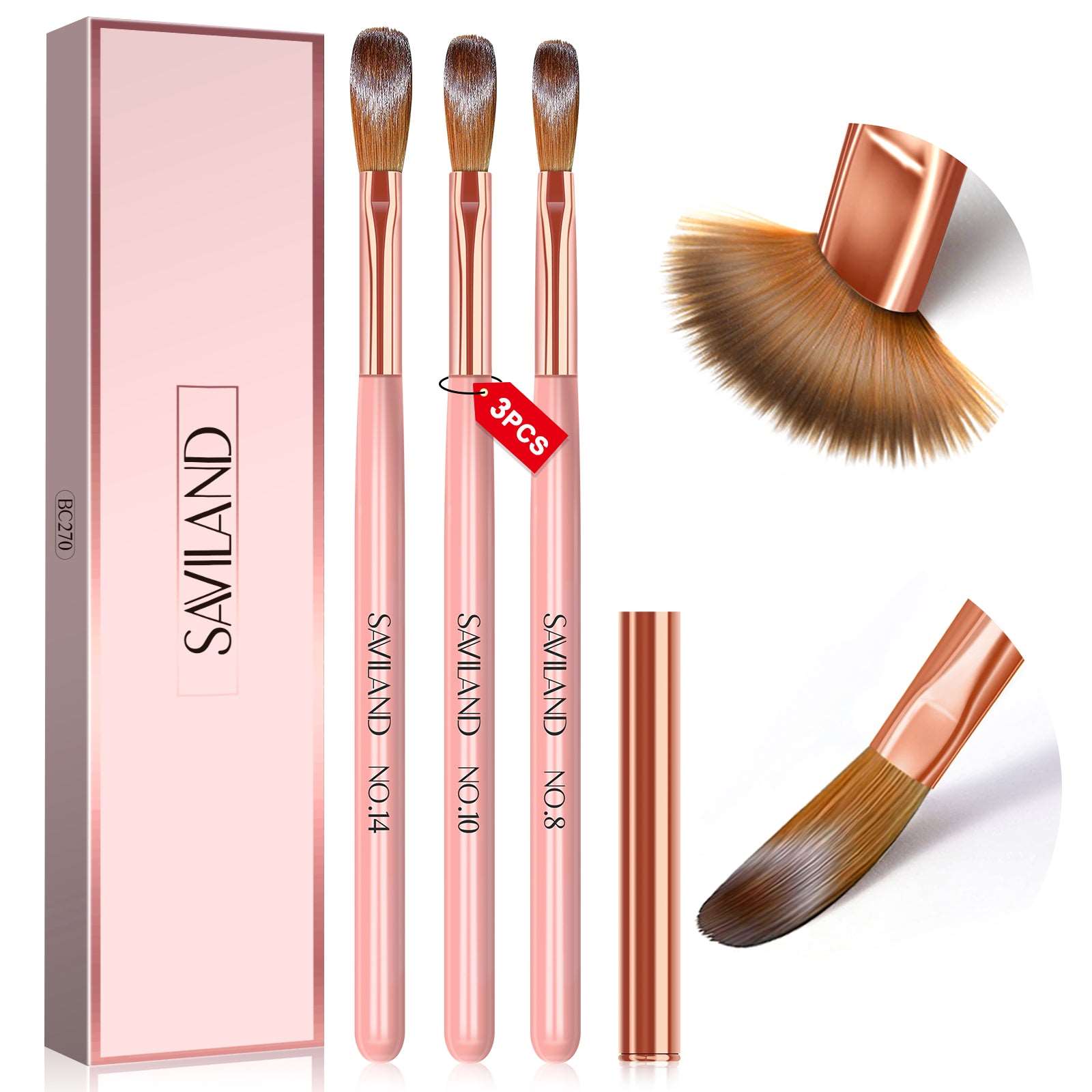 3Pcs Acrylic Nail Brush Set - Size 8/10/14