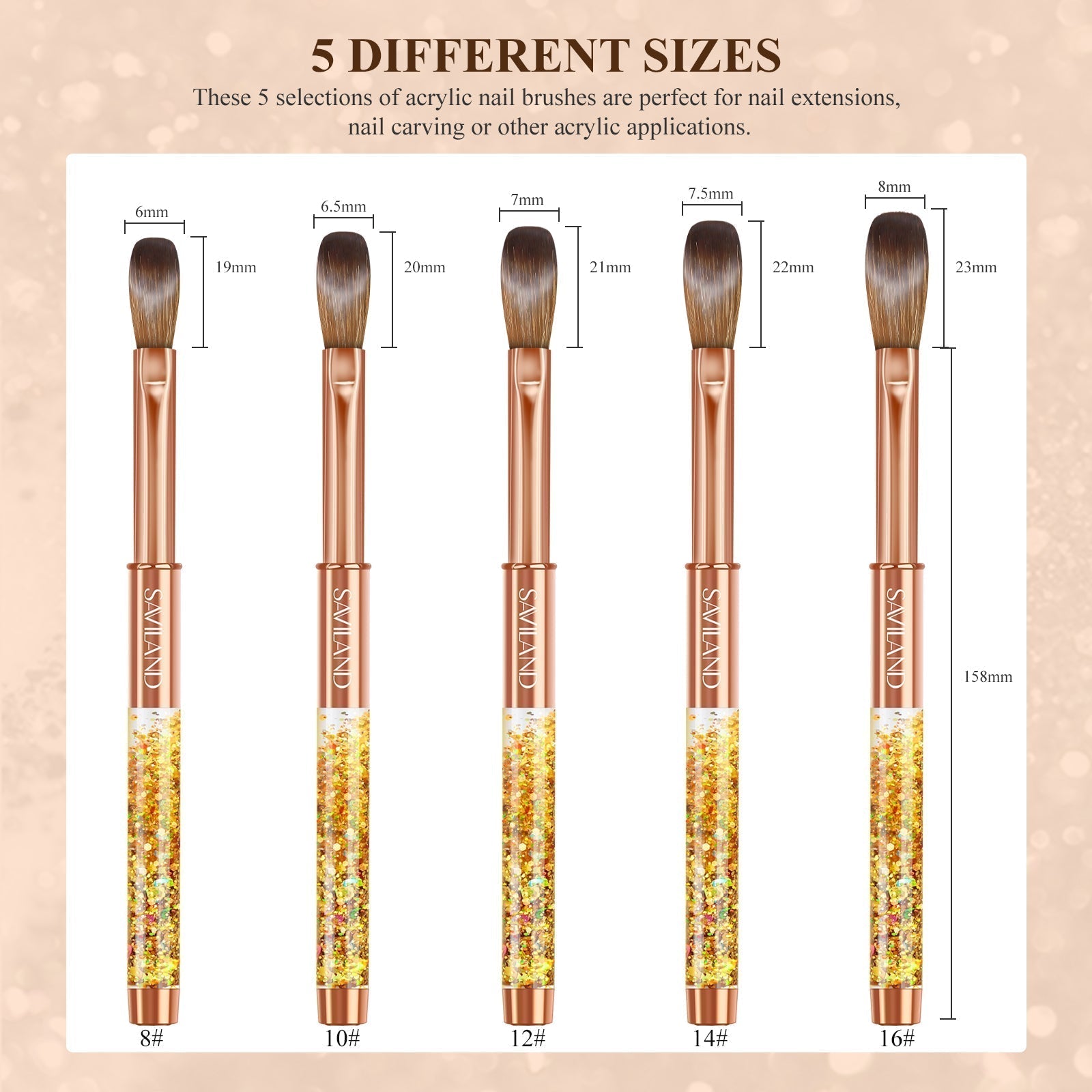 Professional Gold Kolinsky Acrylic Nail Brush Size 14