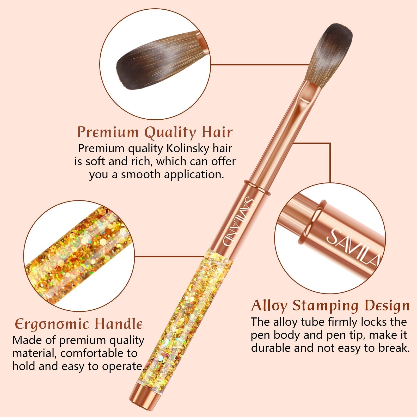 Professional Gold Kolinsky Acrylic Nail Brush Size 14
